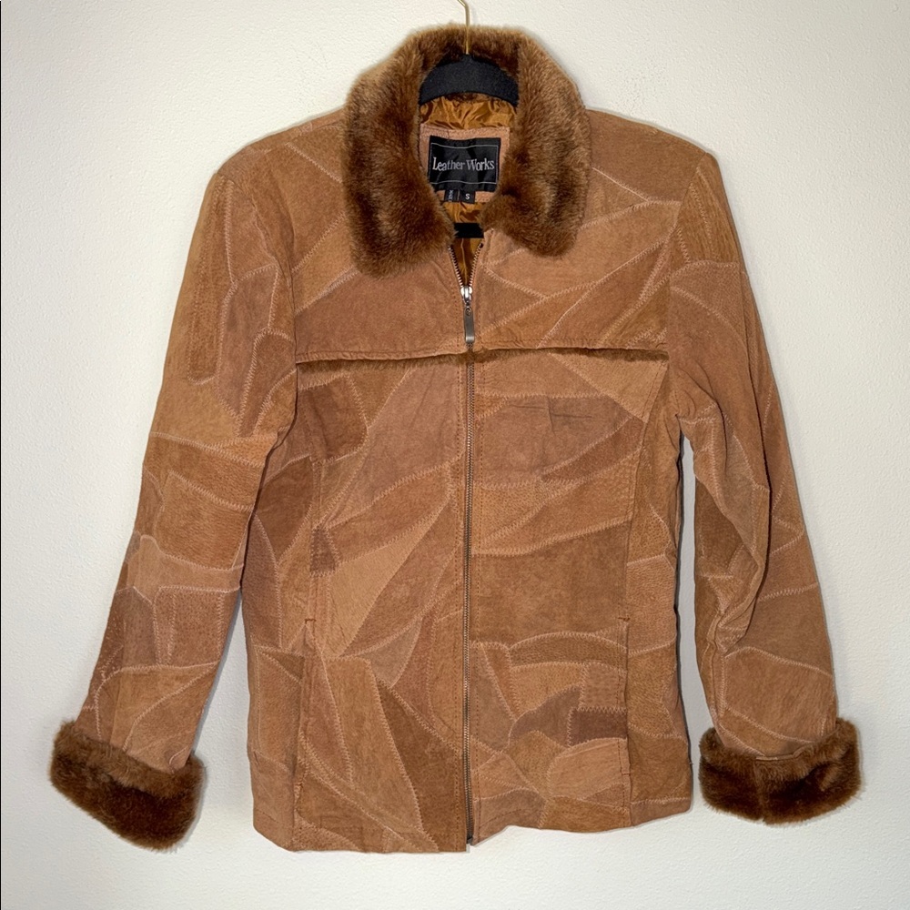 Vintage Leather Works Patchwork Suede Faux Fur Retro Boho Leather Jacket
